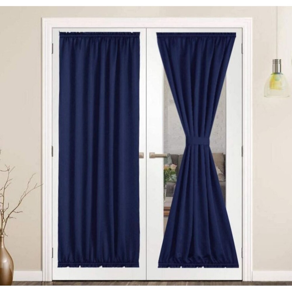 NEW Solid Color Navy Blue Country Farmhouse Door Curtain With Tieback Blackout - Picture 1 of 7